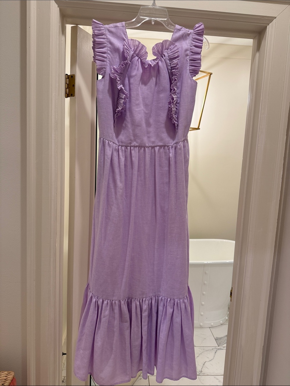 Sea NY linen Lavender Ruffle Maxi Dress
